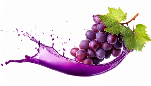 splash of purple grape juice with grapes isolated on white background
