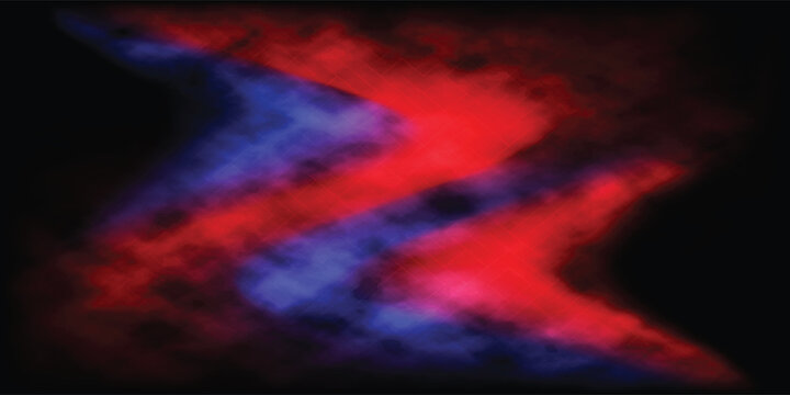 Abstract red and blue neon glowing maze grid pattern on dark black smoke background vector
