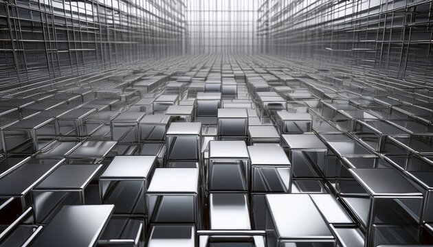 metal cube industrial geometric modern silver warehouse architecture structure symmetry technology metal cubes arranged geometric pattern