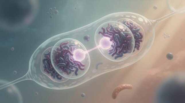 Cell division process illustrating chromosome separation during mitosis