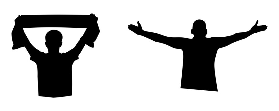 Football Supporter Silhouette Vector Set with Scarf and Open Arms Soccer Fan Crowd Isolated Illustration