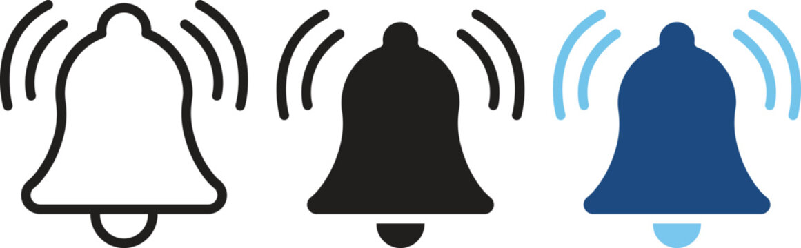 Notification Bell Icon Set with Ringing Alert Symbol Vector Illustration