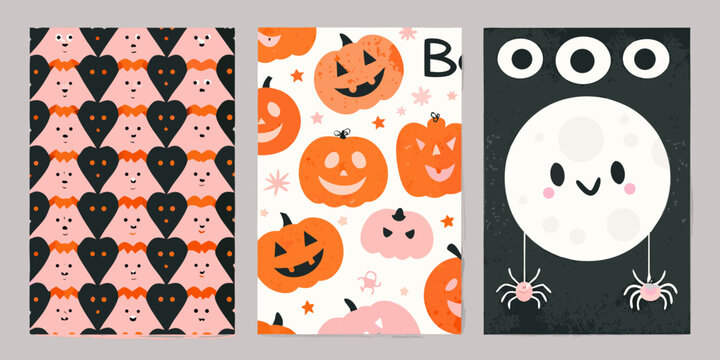 halloween greeting cards colorful vector illustrations pumpkins