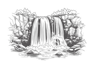 Of a cascading waterfall surrounded by rocks and foliage nature cascade © Ali