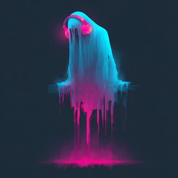 Melting Glitch Ghost with Neon Pixel Trails in Cyber Dark Atmosphere