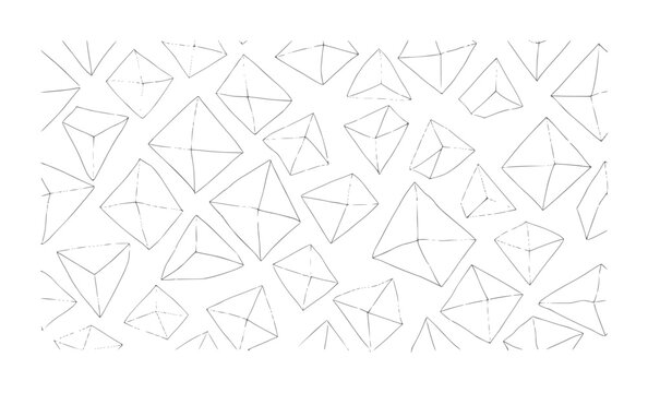 Scattered hand drawn geometric octahedron shapes white pattern line