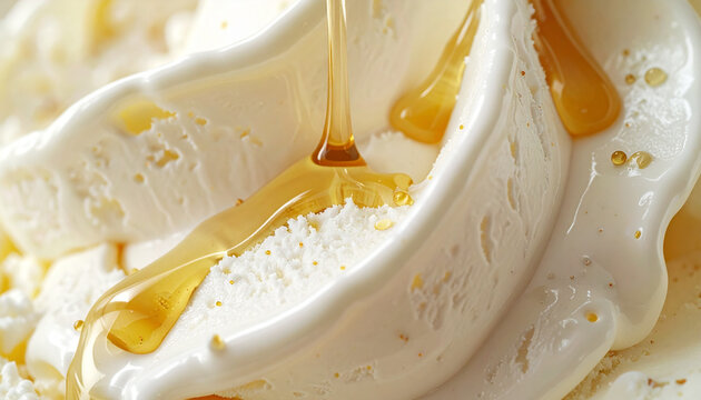 Sweet Honey Pouring Over Gelato