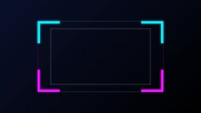 Dynamic neon motion graphics featuring animated glowing rectangular frame with vibrant color transitions for digital design and visual effects.