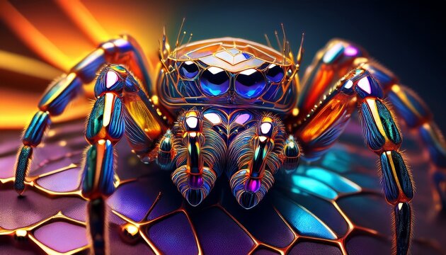 detailed macro image of a spider displaying intricate details and captivating color patterns