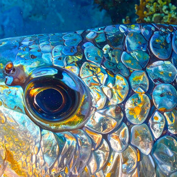 Vibrant macro iridescent fish eye