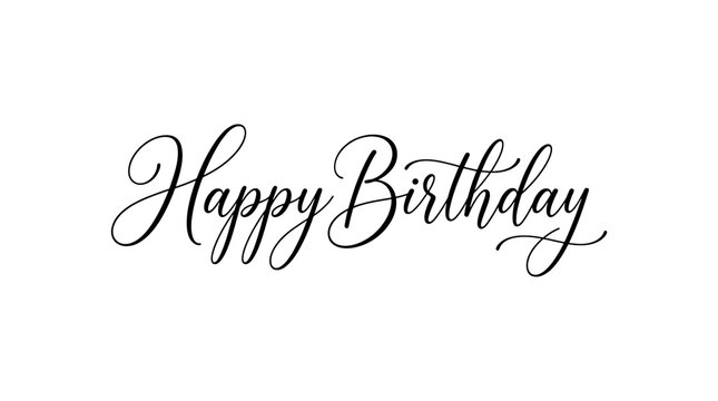 Elegant happy birthday text in black cursive script isolated on transparent background