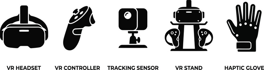 Black and white icons of virtual reality devices © Top Stock