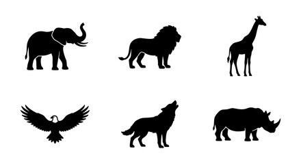 African Wildlife Silhouette Icons, Majestic Safari Animals Vector Set, Wild Nature Creatures Collection © Nishat