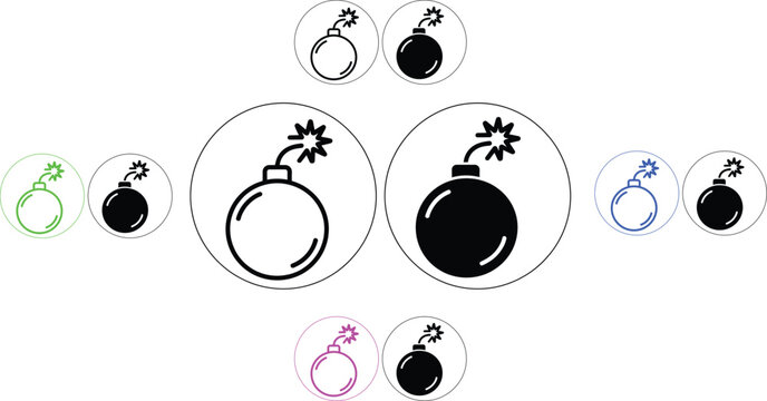 Set of colored target icons with darts in bullseye
