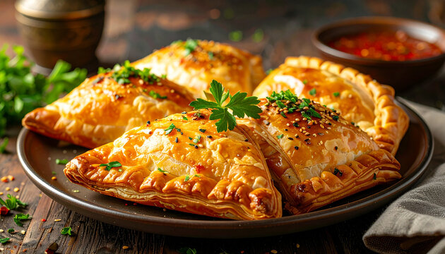 Golden savory pastries with herbs