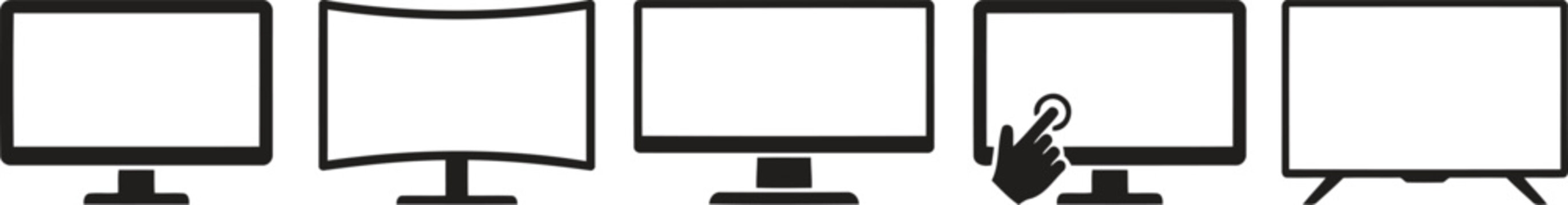 Black and white computer monitor icons with blank screens