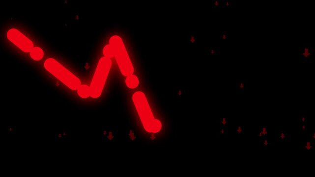 Red Declining Line Graph Animation With Falling Arrows On Black