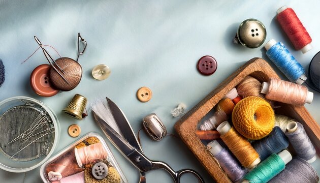 sewing supplies and accessories for needlework craft hobby background recomforting destressing hobby