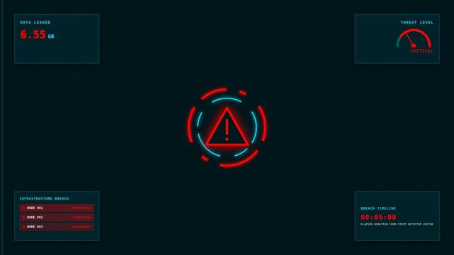 Futuristic motion of a digital interface with dynamic geometric shapes and data visualization elements for technology and sci-fi themes.