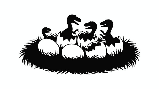 Black and white illustration of mother goose and goslings in nest