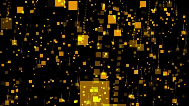 Gold Square Particles Falling Digital Motion Overlay Background