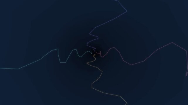 Neon zigzag lines vortex on a dark background