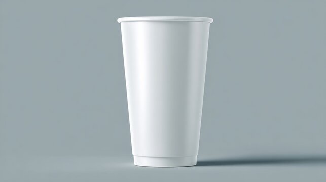 Blank white disposable beverage container rests centered against a neutral background