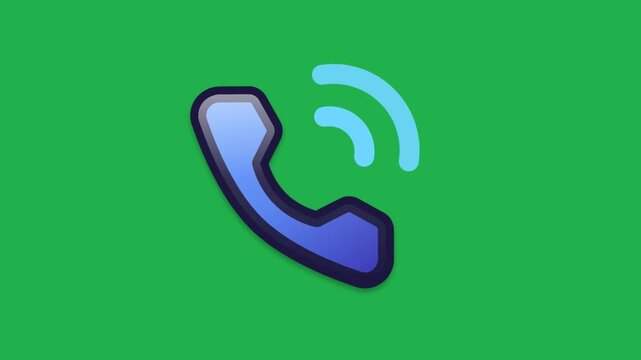 Ringing telephone handset icon with sound waves on green screen background for call concept