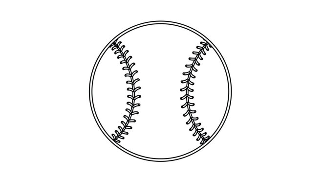 Simple black and white line art drawing of a baseball showing the characteristic double curved stitching patterns on a white background.