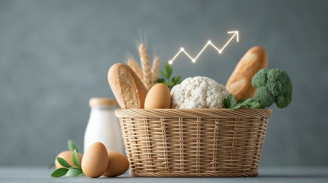 Increasing Food Costs and Grocery Price Growth Concept with Fresh Ingredients