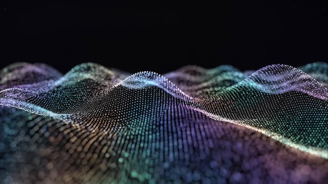 Abstract Digital Landscape of Colorful Particles Flowing.