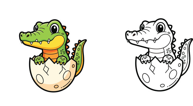 Cute Baby Alligator Hatching from Egg - Adorable Crocodile New Beginnings Cartoon