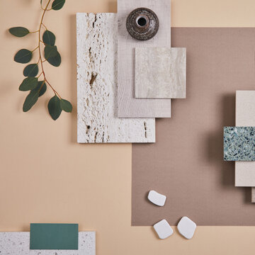 Elegant Mood Board with Natural Materials and Organic Elements for Interior Design Inspiration and Creative Projects