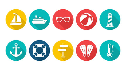 Summer beach and maritime cruise line icons set vector illustration © Teguh