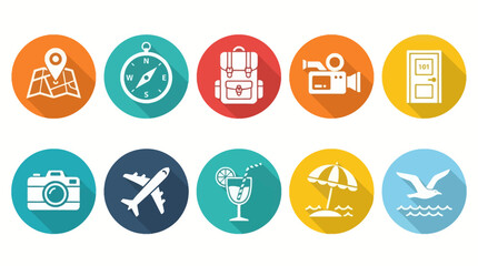 Fototapeta premium Travel and summer vacation flat icons set vector illustration