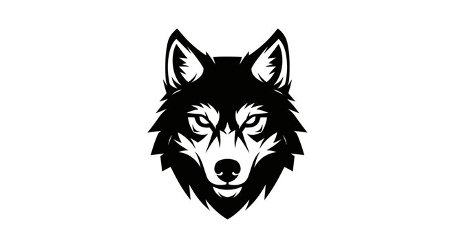 Black and white wolf head illustration.