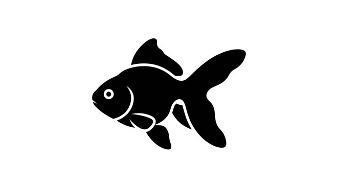 Black Goldfish Silhouette Swimming Alone.
