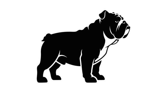 Black silhouette of a bulldog standing.