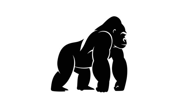 Black silhouette of a gorilla standing.