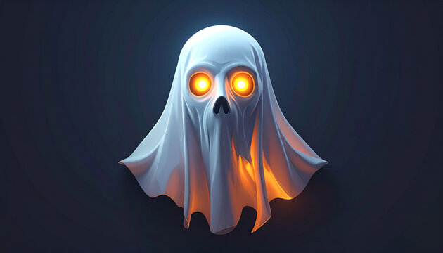 Spooky ghost with glowing eyes in white sheet