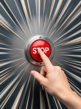 A person's hand is seen pushing the stop button