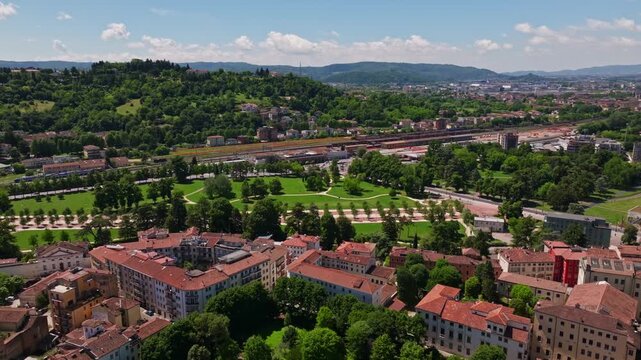 Aerial drone view of Campo Marzo Park in Vicenza, Italy