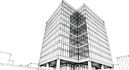 Fototapeta premium Modern Office Building Architecture Sketch Illustration Vector