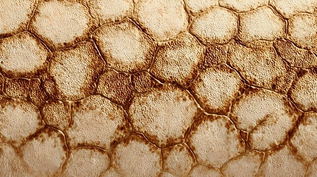 Extreme close-up of textured desert reptile skin showing hexagonal scales and cracked dry earth patterns.