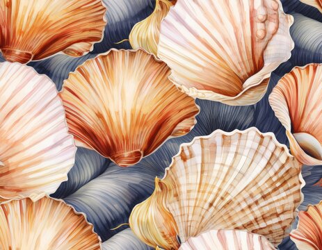 seamless watercolor pattern with realistic rapana sea shells nautical coastal design for seafood branding restaurant packaging textile print wallpaper beach decor