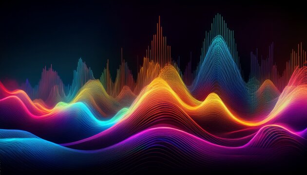 sound wave patterns representing audio frequencies and decibel levels for music production and analysis