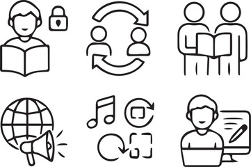 Fototapeta premium Line icons of people learning and communication