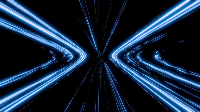 Cosmic hyperspace jump animation displays vibrant orange stars and neon blue trails. Energetic continuous motion creates a stunning scifi space travel background video.