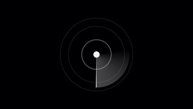 Radar sweep animation rotating scanning circle isolated on black background radar screen visualization concept for digital tracking surveillance navigation interface motion graphics loopable minimalis
