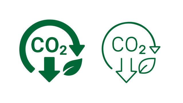 Solid and outline green CO2 reduction icons with circular arrows